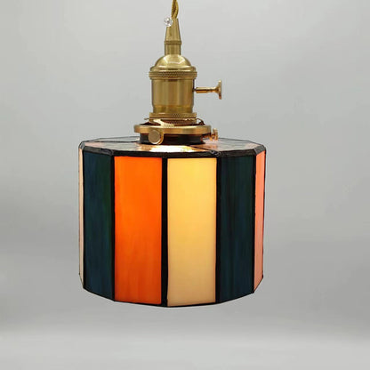 Traditional Vintage Brass Glass Cylinder Quadripartite Horn Lattice 1-Light Pendant Light For Dining Room