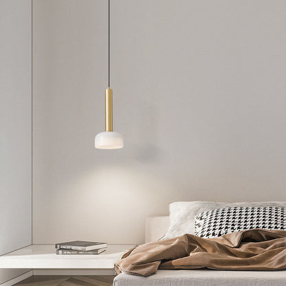 Modern Minimalist Copper Frame Glass Round Shade LED Pendant Light For Living Room