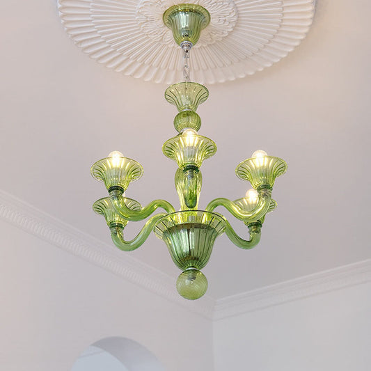Traditional French Glass Candelabra Design Iron 6-Light Chandelier For Living Room