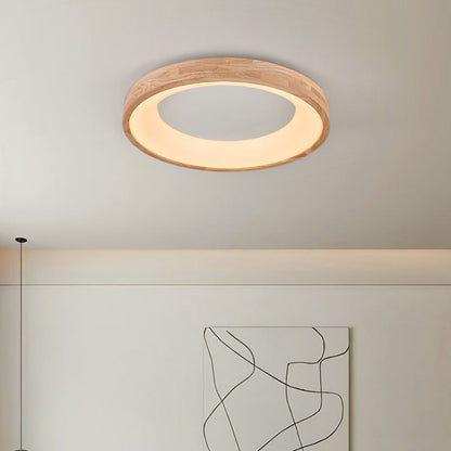 Modern Minimalist Ring Acrylic Oak LED Flush Mount Ceiling Light For Living Room