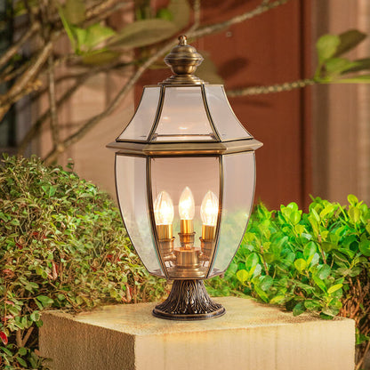 European Luxury All Copper Clear Glass Lantern Post 1/3 Light Waterproof Patio Landscape Light