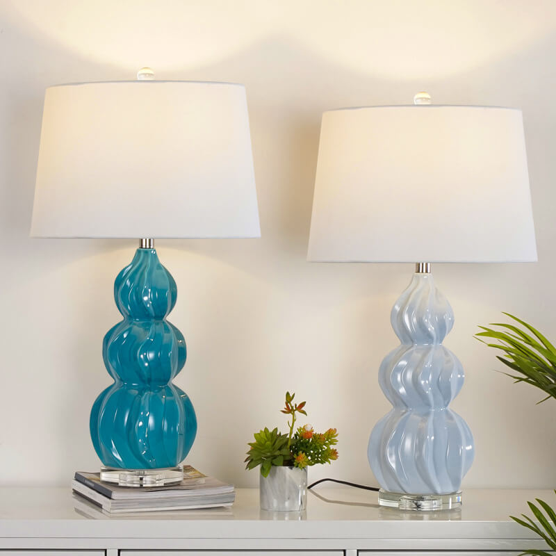 Modern Chinese Striped Gourd Ceramic Fabric 1-Light Table Lamp