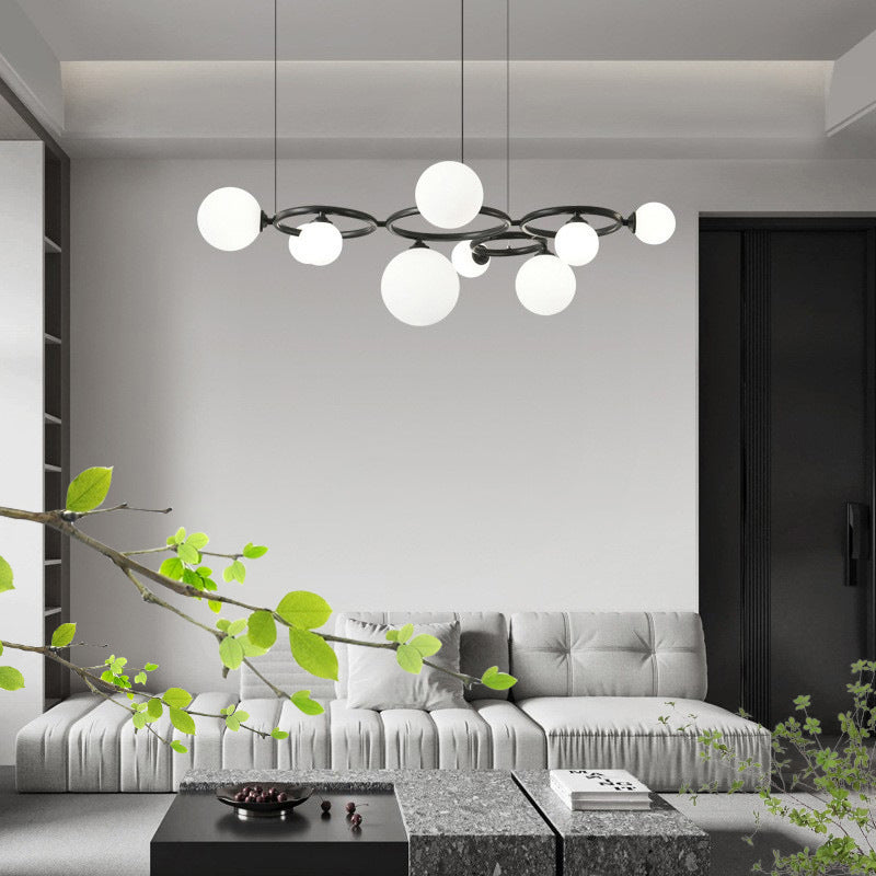 Modern Mid-century Copper Round Frame Glass Magic Bean 5/7/9-Light Molecular Light Chandelier For Living Room