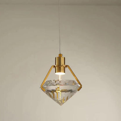 Modern Minimalist Diamond Iron Crystal 1-Light Pendant Light For Bedroom