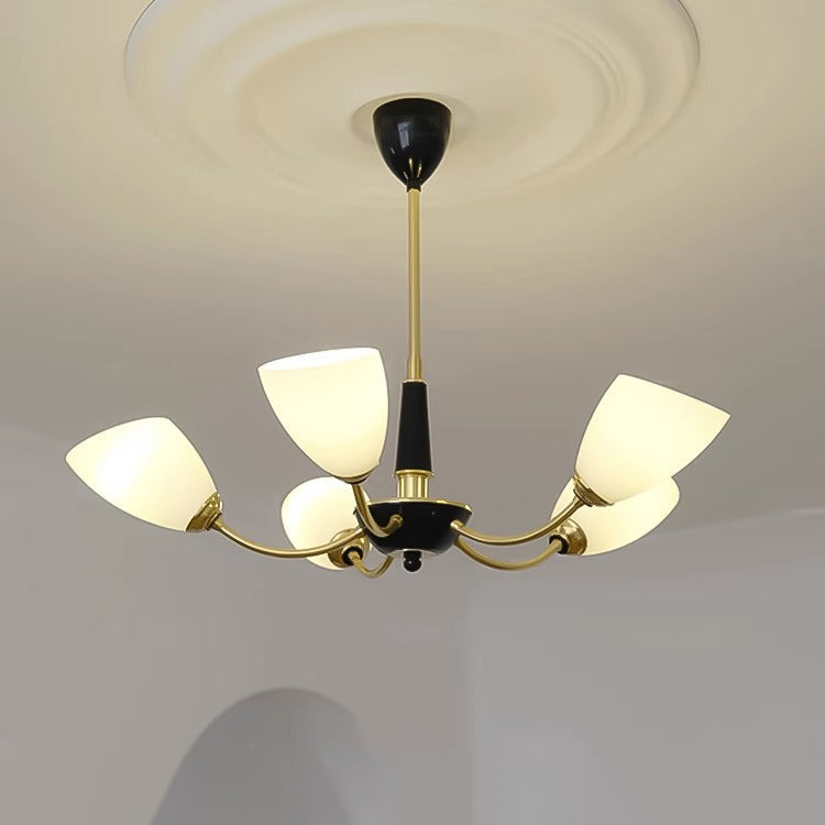 Contemporary Vintage Cream Branch Flower Brass Glass 3/5/8 Light Chandelier For Living Room