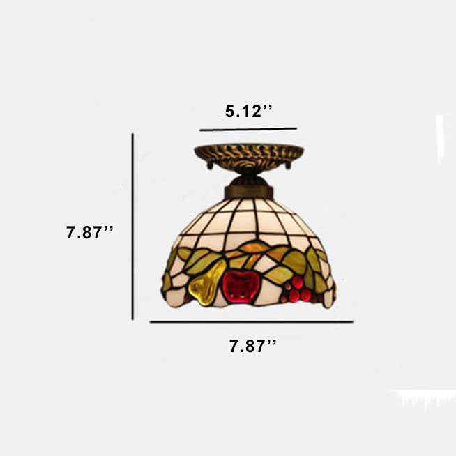 Vintage Tiffany Fruit Stained Glass 1-Light Semi-Flush Mount Ceiling Light