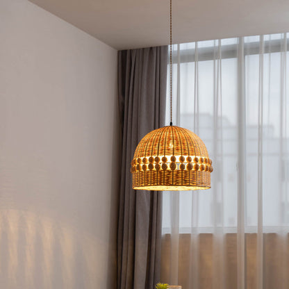 Traditional Rustic Weaving Basket Bamboo 1-Light Pendant Light For Dining Room