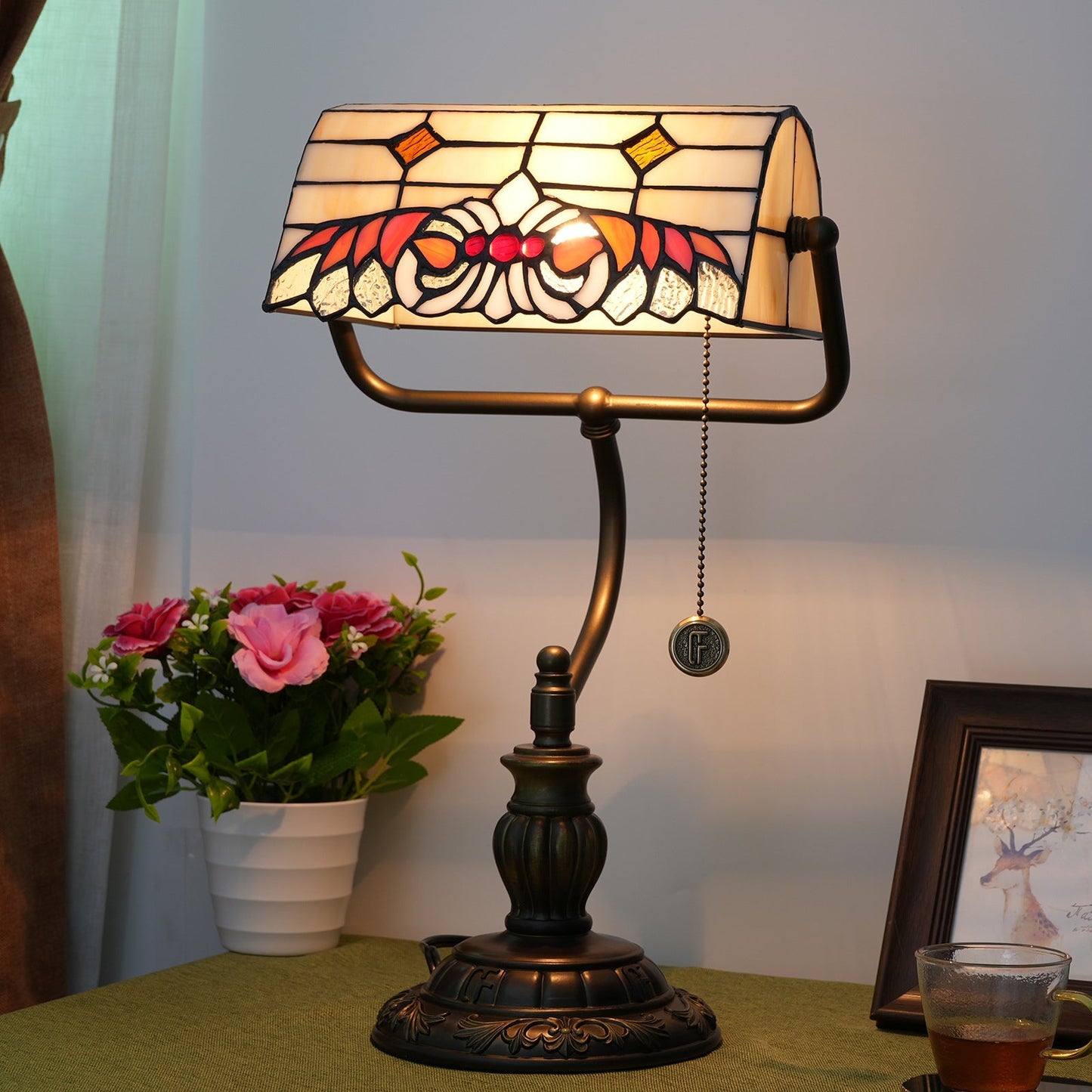 Traditional Tiffany Angel Wings Stained Glass Resin Iron 1-Light Table Lamp For Living Room