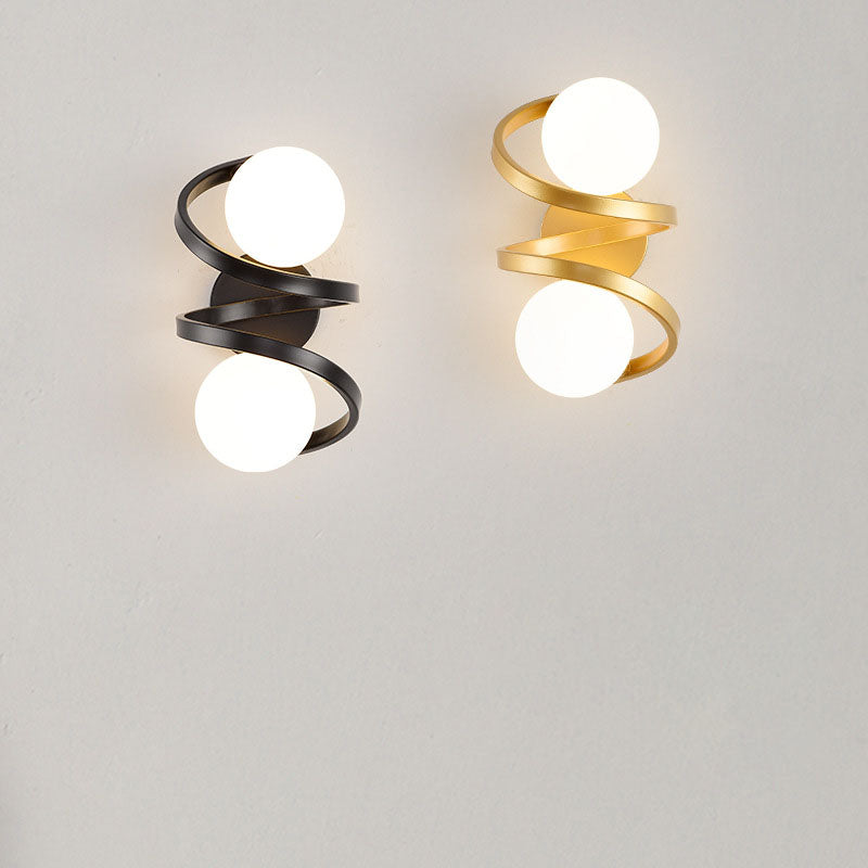 Modern Minimalist Round Ball Iron Glass 2-Light Wall Sconce Lamp