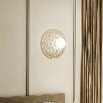 Traditional French Round Relief Resin Glass 1-Light Wall Sconce Lamp For Hallway