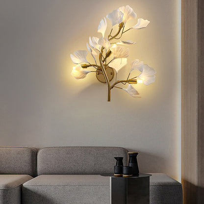Modern Minimalist Ginkgo Leaf Iron Acrylic 4-Light Wall Sconce Lamp For Living Room