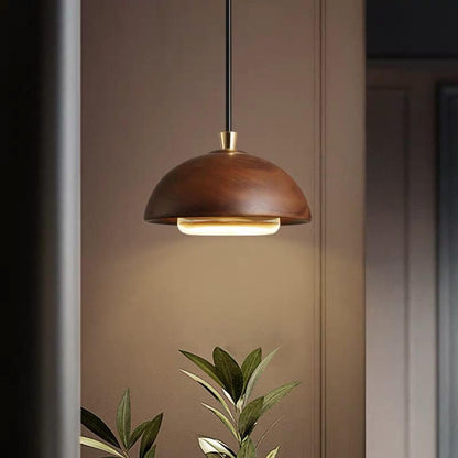 Nordic Minimalist Solid Wood Dome Glass Lampshade LED Pendant Light
