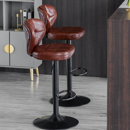 Modern Minimalist Square Oiled Wax Leather Metal Bar Stool Backrest Armless For Dining Room