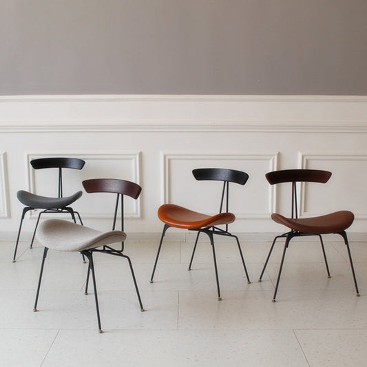 Contemporary Industrial Ant Arch Wood Rebar PU Leather Fabric Sponge Dining Chair Backrest For Dining Room