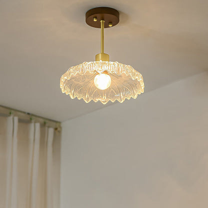 Contemporary Luxury Flower Copper Glass 1-Light Semi-Flush Mount Ceiling Light For Hallway