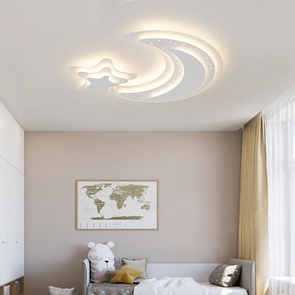 Contemporary Creative Moon Acrylic Iron LED Flush Mount Ceiling Light For Bedroom