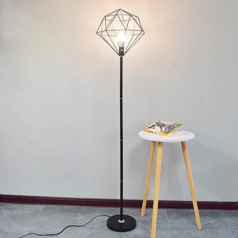 Contemporary Simplicity Iron Hollow Diamond Shape 1-Light Standing Floor Lamp For Study