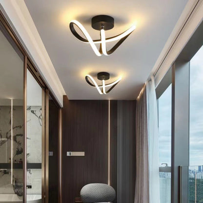 Modern Creative Bending Lines Iron Silicone LED Semi-Flush Mount Ceiling Light