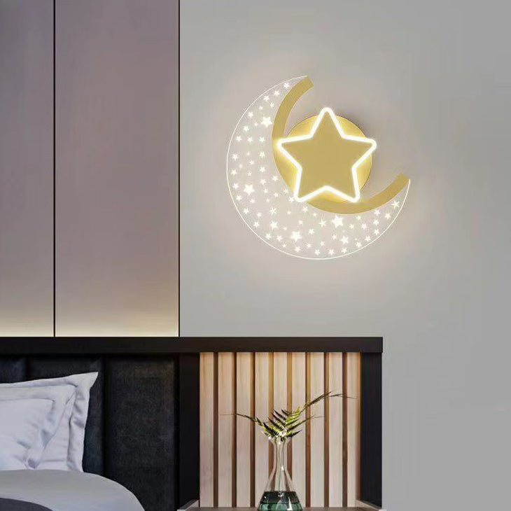 مصباح حائط LED بتصميم نجمة القمر مصنوع من الحديد والألومنيوم والأكريليك بتصميم بسيط وعصري لوضعه بجانب السرير 