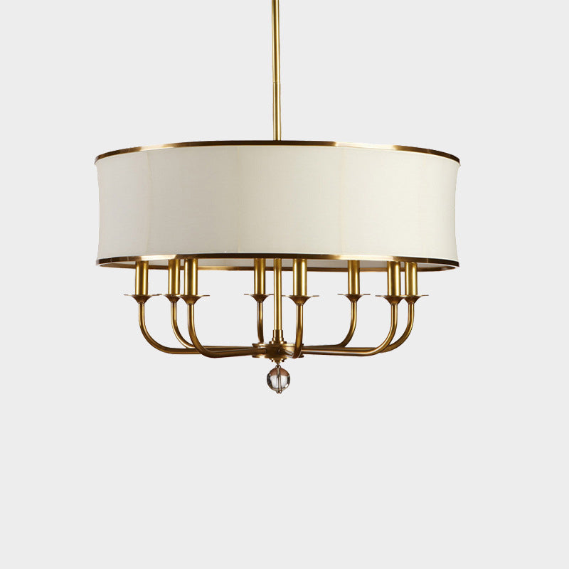 Contemporary Nordic Copper Iron Fabric Round Candle-Holder 8-Light Chandelier For Dining Room