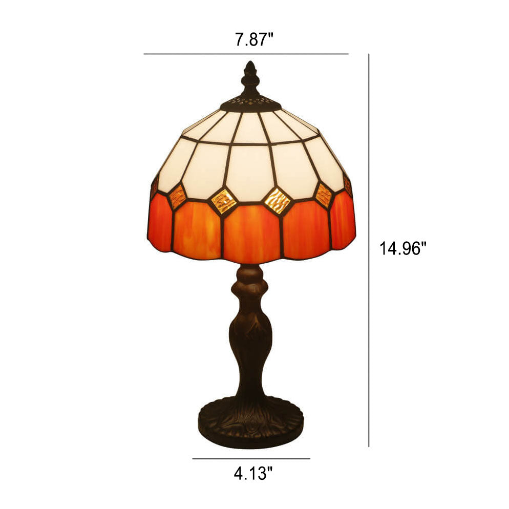 Vintage Tiffany Gemstone Stained Glass Round 1-Light Table Lamp