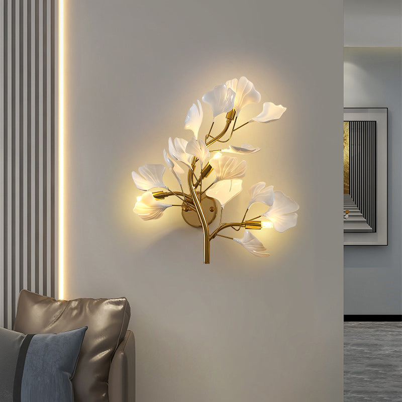 Modern Minimalist Ginkgo Leaf Iron Acrylic 4-Light Wall Sconce Lamp For Living Room