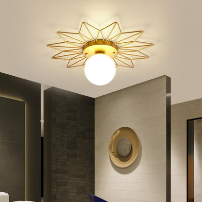 Nordic Light Luxury Sunflower Windmill Hardware Glass 1-Light Semi-Flush Mount Light