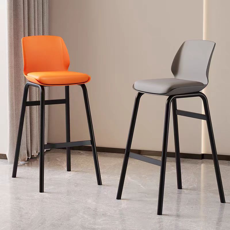 Contemporary Nordic Square PU Leather Upholstered Iron Bar Stool Plastic Backrest Footrest For Dining Room