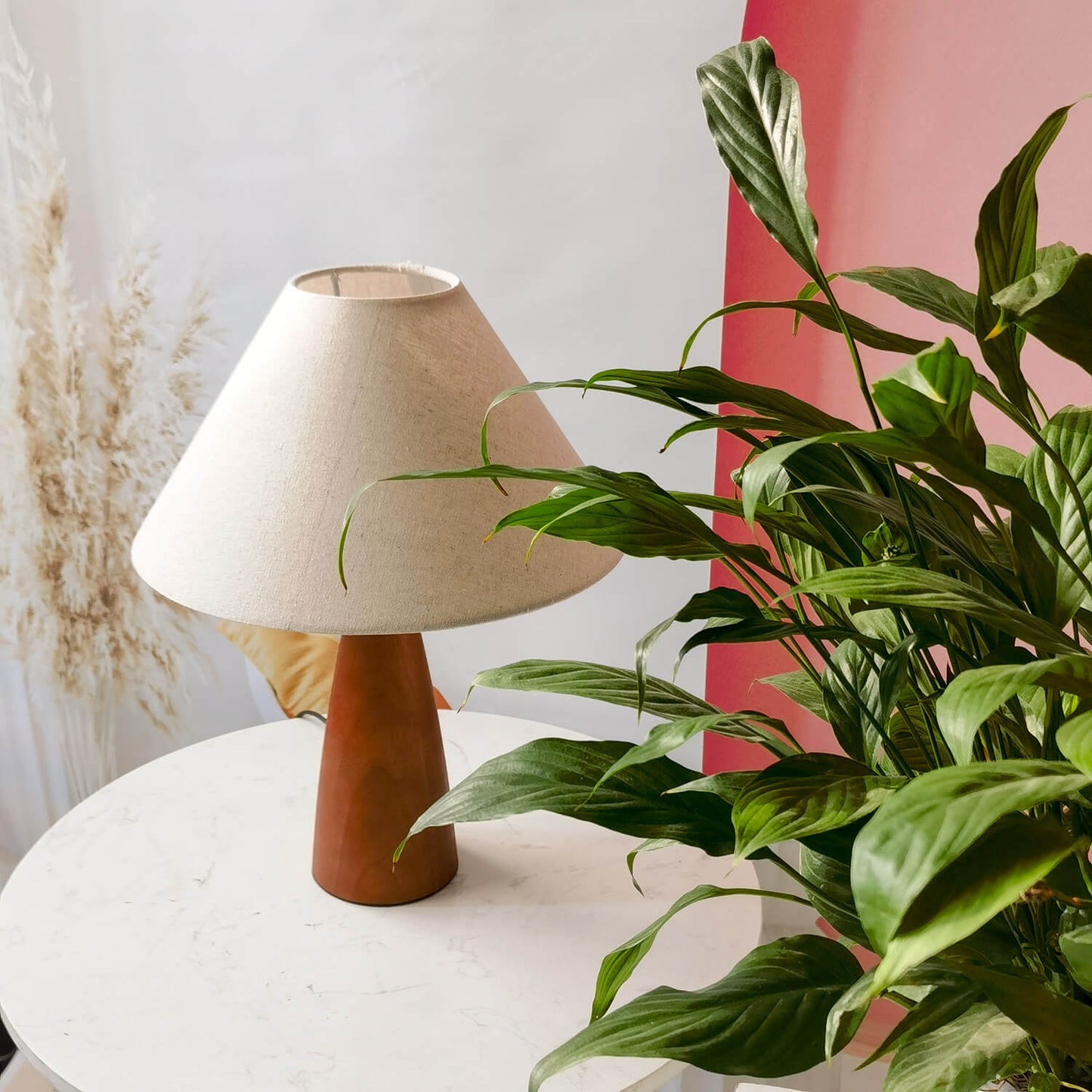 Vintage Minimalist Mushroom Solid Wood PVC Fabric 1-Light Table Lamp