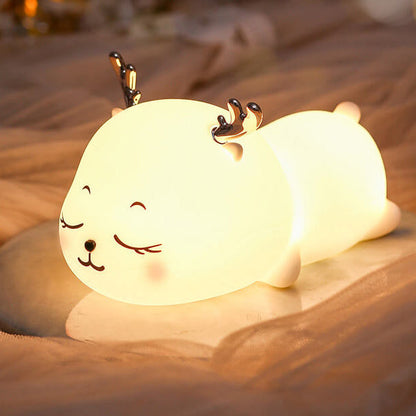 Cartoon Silicone Cute Deer LED Rechargeable Seven Color Lights Night Light Table Lamp
