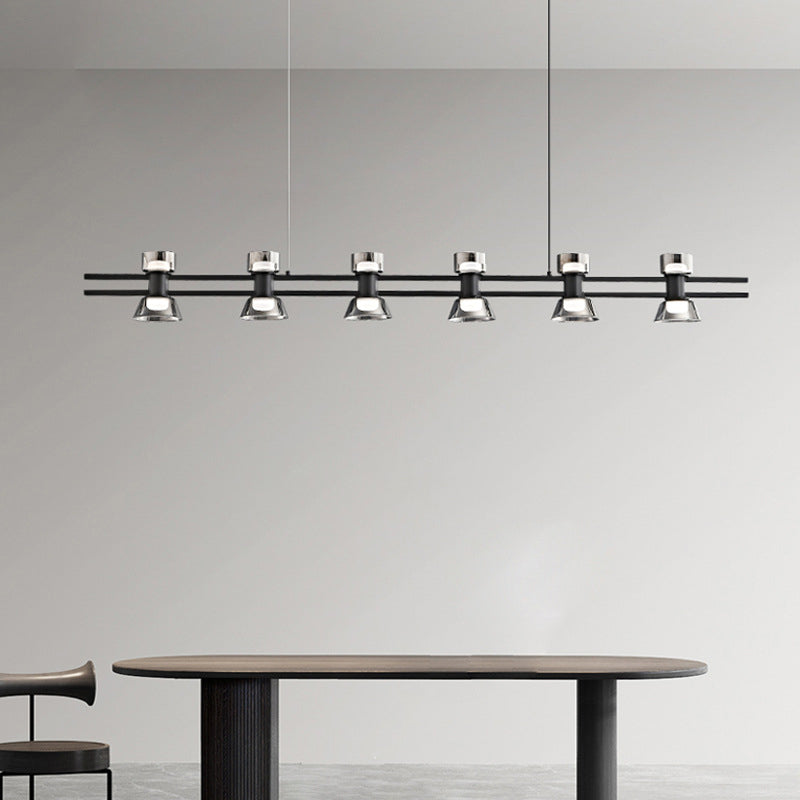 Modern Minimalist Long Copper Glass LED Island Light Pendant Light For Dining Room