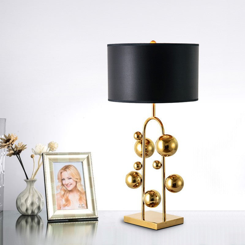 Modern Art Deco Fabric Round Shade Iron Globe Ball 1-Light Table Lamp For Home Office