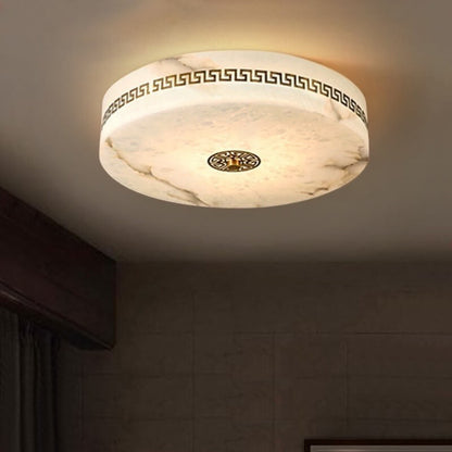 Modern Chinese Marble Round Copper Texture LED Flush Mount Ceiling Light