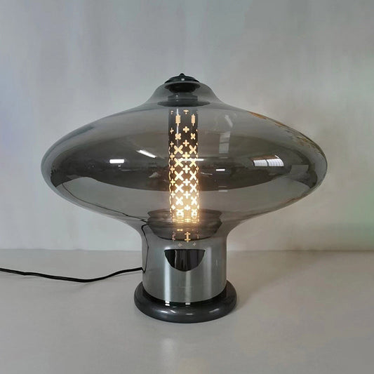 Modern Minimalist Geometric Smokey Gray Glass Hardware LED Table Lamp For Home Office