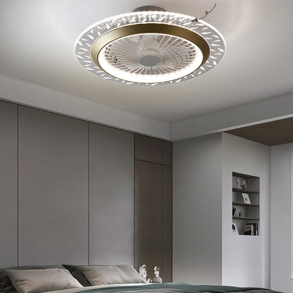 مروحة سقف دائرية حديثة من الأكريليك RGB LED مثبتة بشكل نصف مسطح 