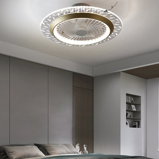 مروحة سقف دائرية حديثة من الأكريليك RGB LED مثبتة بشكل نصف مسطح 