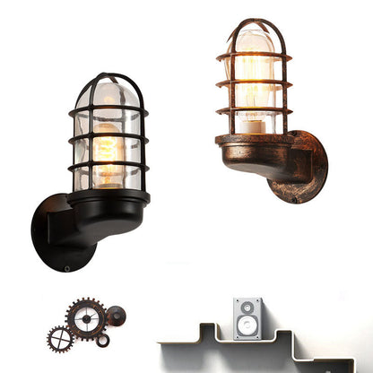 Traditional Colonial Cylinder Iron Glass 1-Light Wall Sconce Lamp For Hallway