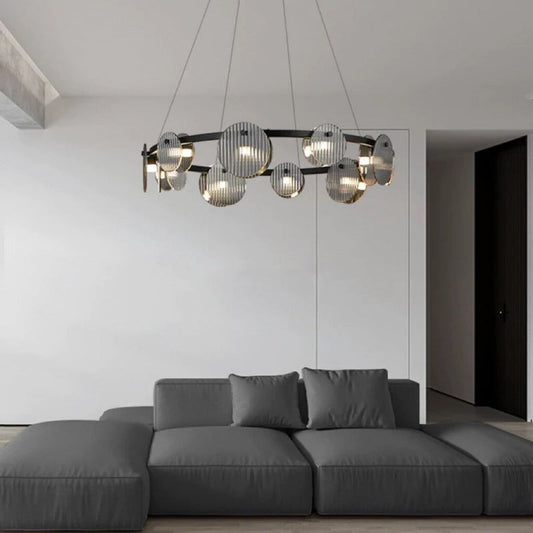 ثريا LED معدنية زجاجية بتصميم عصري بسيط لغرفة المعيشة 