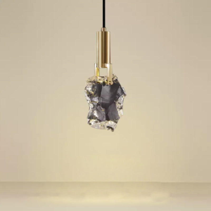 Modern Luxury Copper Irregular Crystal Stone LED Pendant Light For Living Room