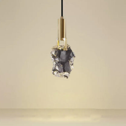 Modern Luxury Copper Irregular Crystal Stone LED Pendant Light For Living Room