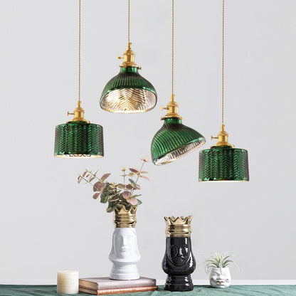 Nordic Vintage Green Brass Glass 1/2/3 Light Island Light Chandelier