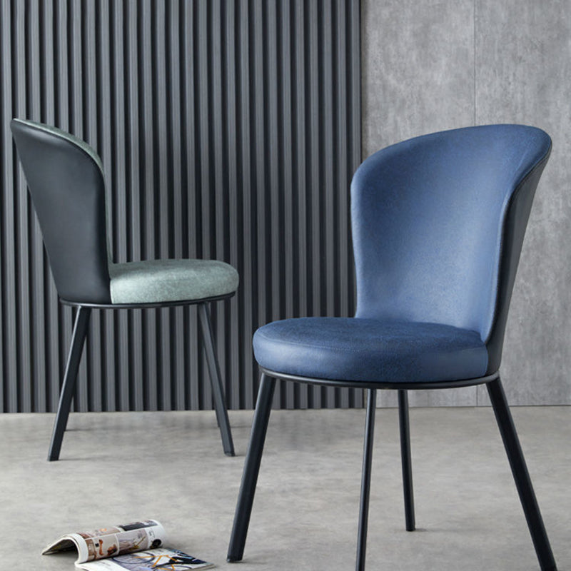 Contemporary Scandinavian Round Cushion Faux Leather Carbon Steel Dining Chair Backrest For Dining Room