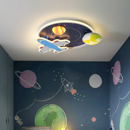 Cartoon Creative Aircraft Space LED Kids Flush Mount Ceiling Light