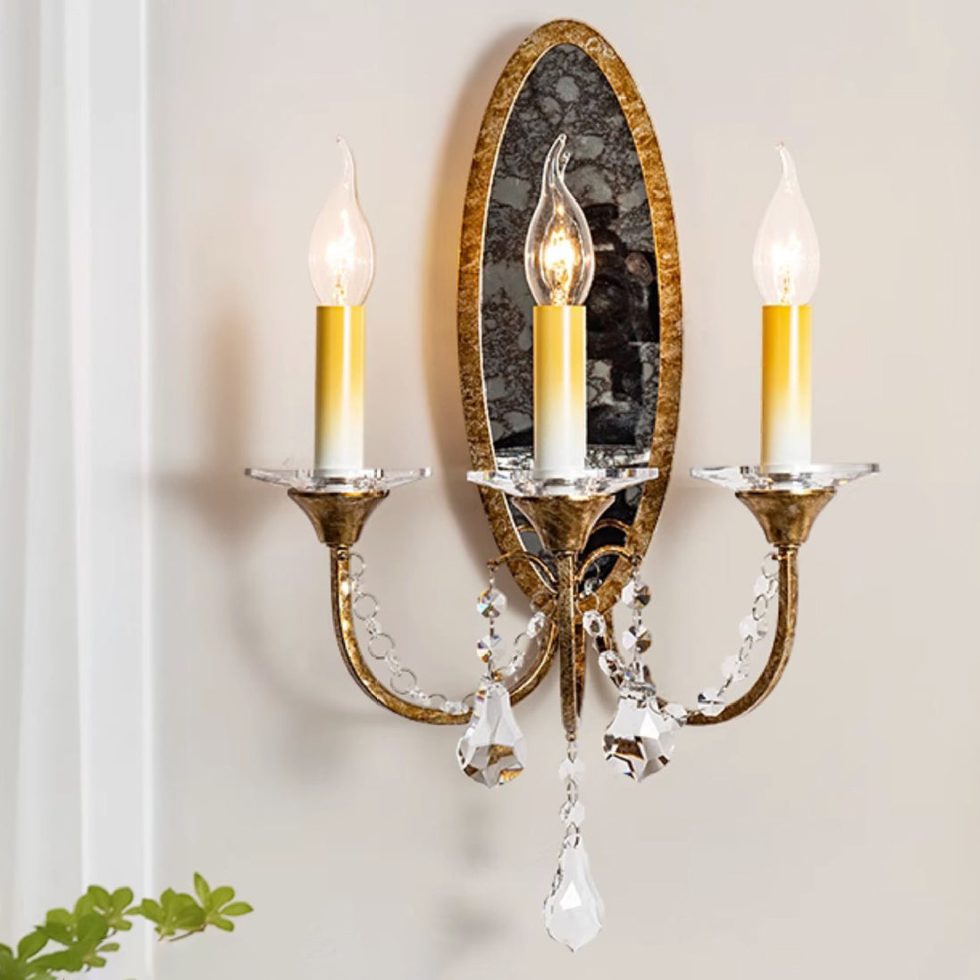 Traditional Vintage Tall Sconce Iron Crystal 3-Light Wall Sconce Lamp For Hallway