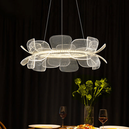 Modern Minimalist Round Flower Clear Metal Acrylic LED Island Light Chandelier For Dining Room