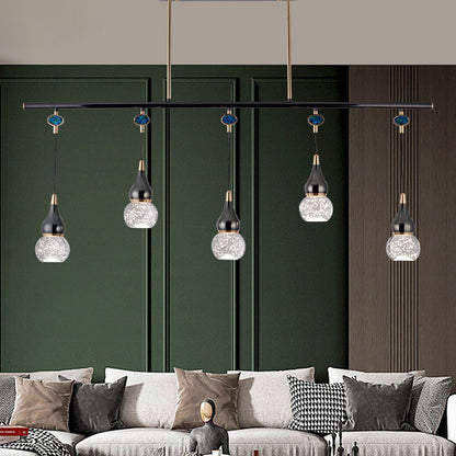 Contemporary Nordic Long Gourd Aluminum Iron Bubble Crystal LED Island Light Chandelier For Dining Room