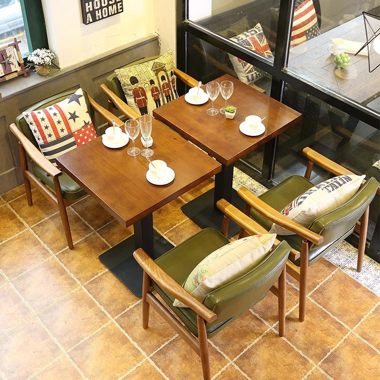 Contemporary Nordic PU Leather Wood Sponge Square Rectangular Dining Chair Backrest Armrest For Dining Room