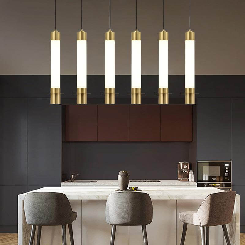Minimalist Light Luxury Gold Cylindrical Aluminum Acrylic LED Pendant Light