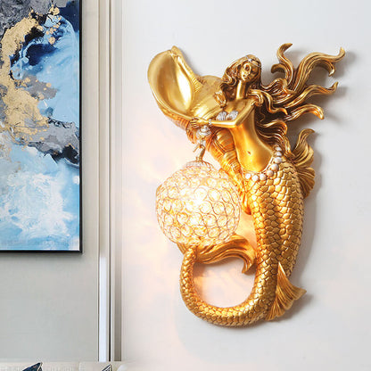 Modern Creative Resin Mermaid Shape Crystal Lampshade 1-Light Wall Sconce Lamp