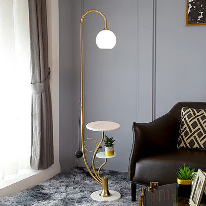 Modern Minimalist Marble Table Iron Linen Glass 1-Light Standing Floor Lamp